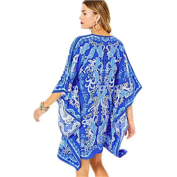 Lilly Pulitzer Cinzia Silk Caftan in Alba Blue/Baja Cove NWT - Size XXS/X-Small - Picture 3 of 7